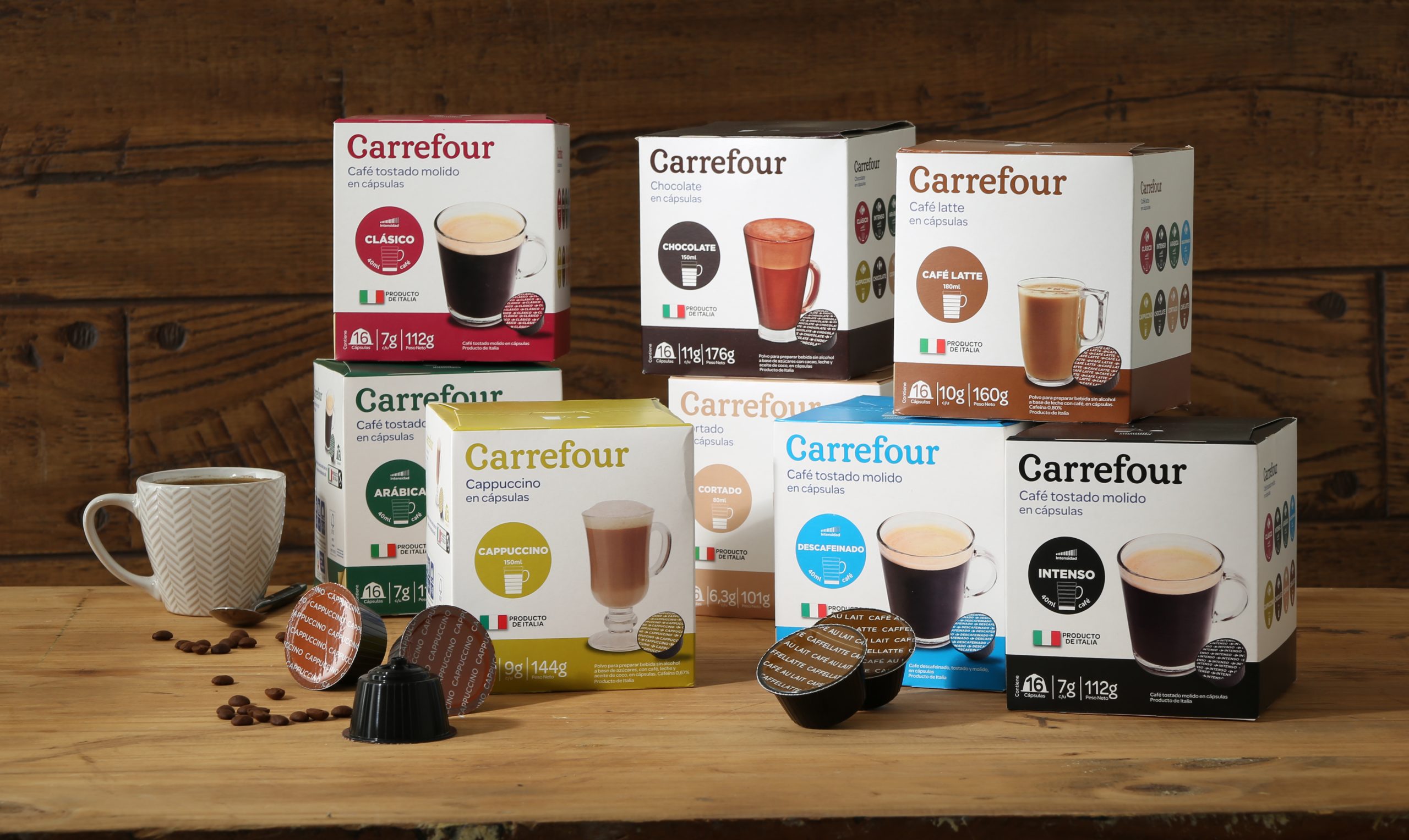 Café con leche en cápsulas Carrefour compatible con Dolce Gusto 16 unidades  de 10 g.